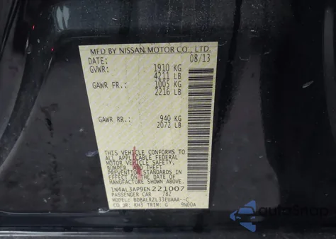 2014 Nissan Altima 2.5 S z USA, uszkodzony, nr VIN 1N4AL3AP9EN221007